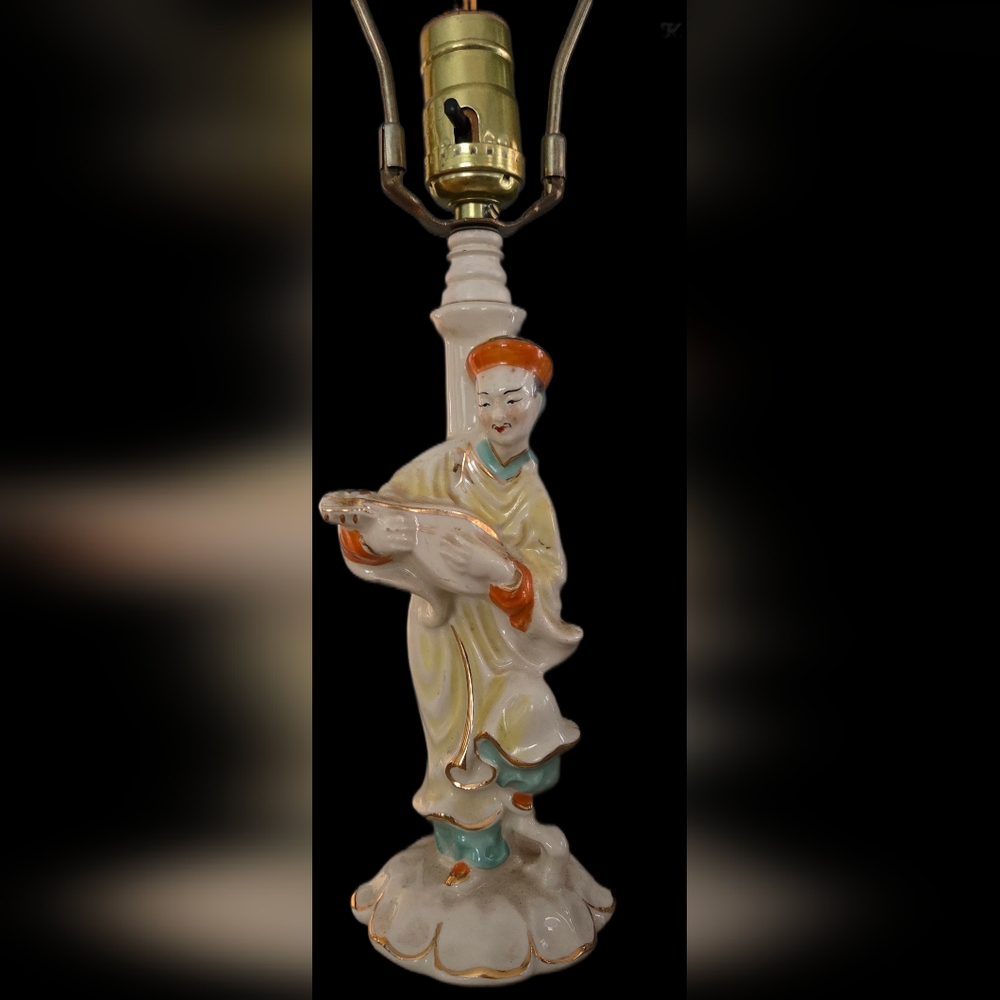 Elegant Ceramic Lamp with Orange and Cream Accents